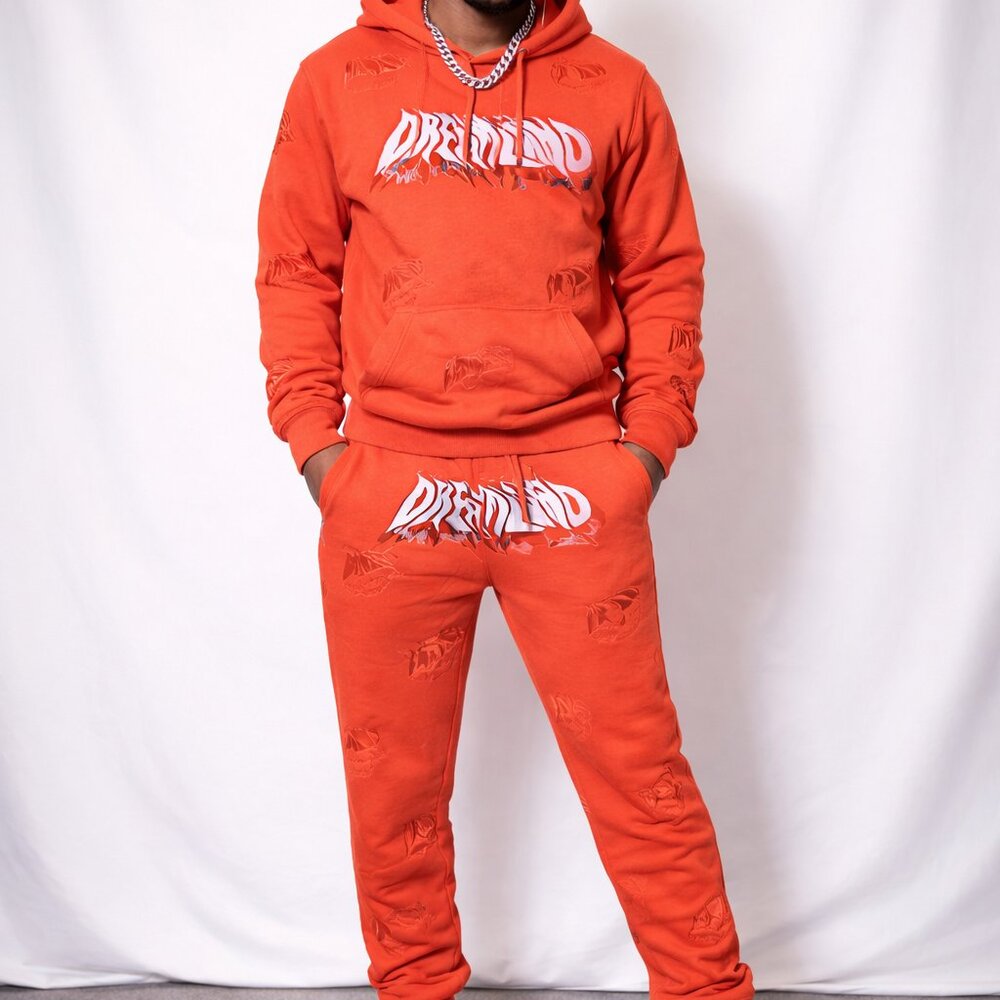 NWT Dreamland Orange Embroidered Tracksuit Set Mens Size S/M/L Hoodie Jogger